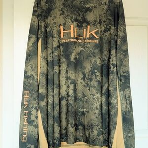 Huk Performance Fishing Camo Shirt with Orange Highlights
